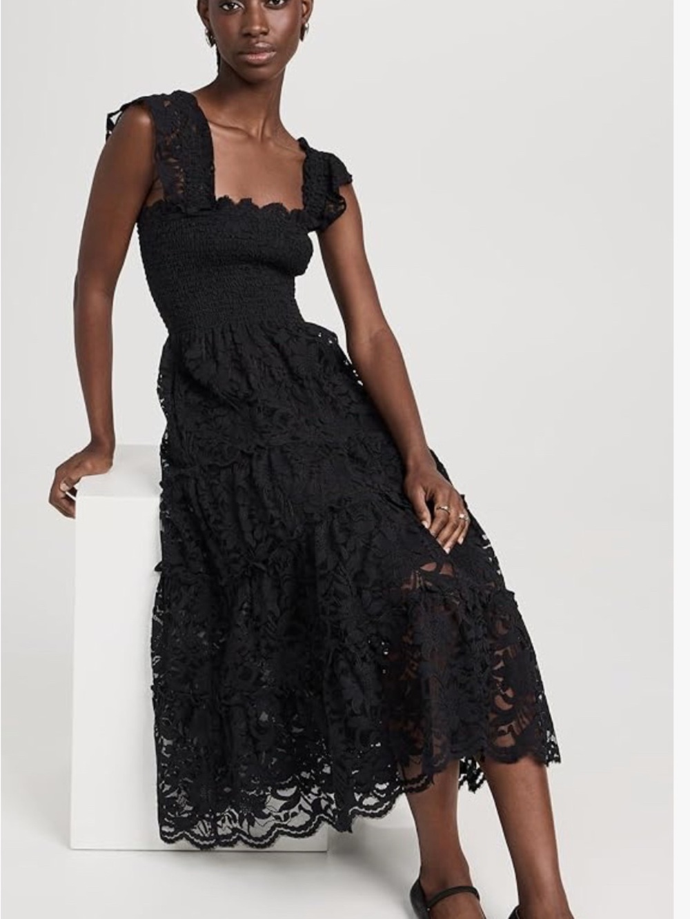 o.p.t. Black Calypso Lace Maxi Dress Smocked Bodice Size S NWOT